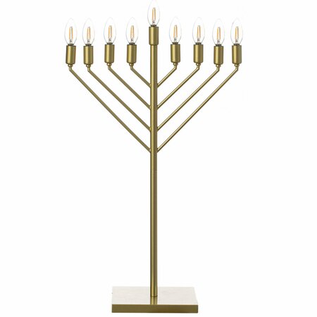 VINTIQUEWISE Large Antique Gold Nine Branch Electric Chabad Style Hanukkah Menorah with Flame Shaped LED Bulbs QI004626